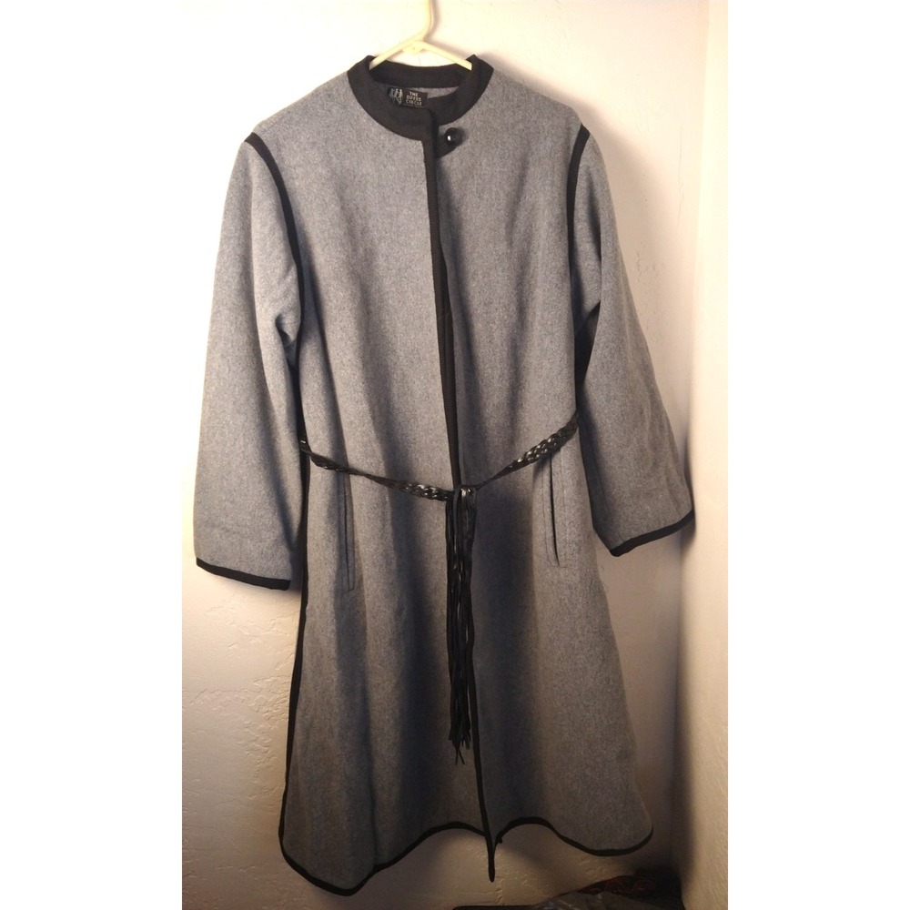 Youthcraft The Dress Circle Womens L/XL Wool Coat Long Gray Cable Black Trim Vtg